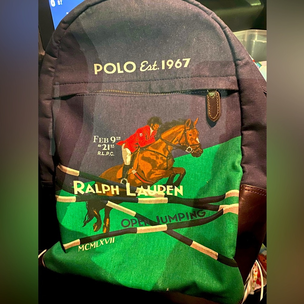 Ralph Lauren equestrian backpack canvas and leather new
